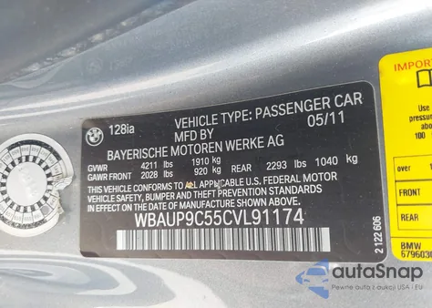 2012 BMW 128 from USA, damaged, VIN WBAUP9C55CVL91174